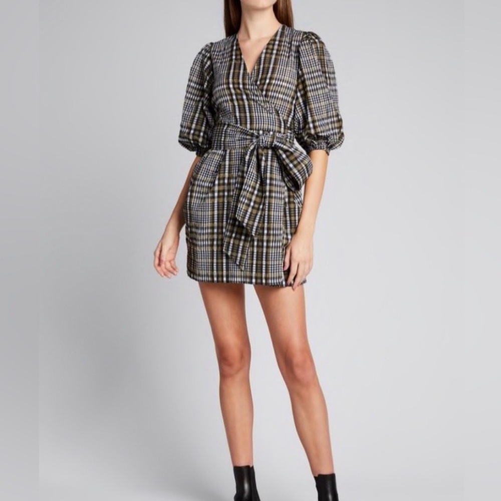 GANNI  Puff-Sleeve Wrap Mini Dress